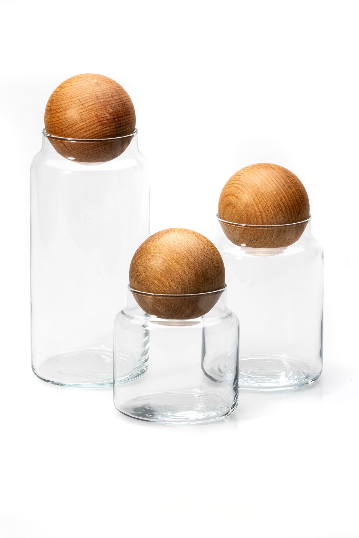 Bubble glass storage jars with wooden lid, set of 3