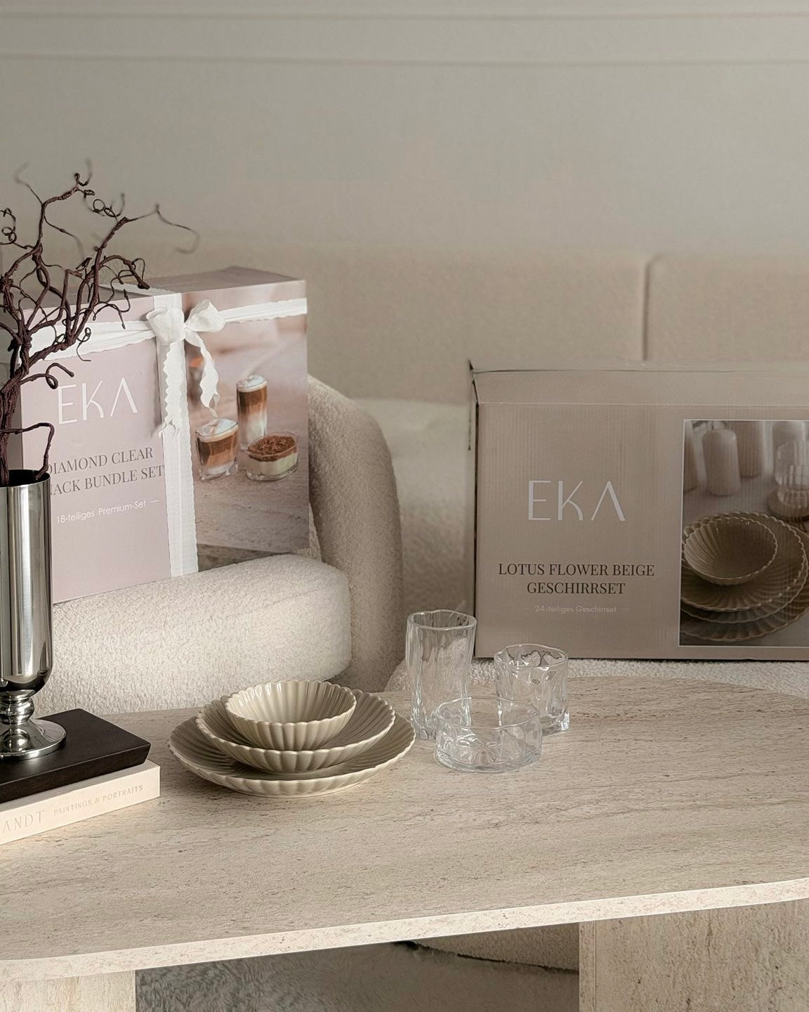 Lotus Beige Flower Teller-Set x Diamond Clear Snack Bundle Set