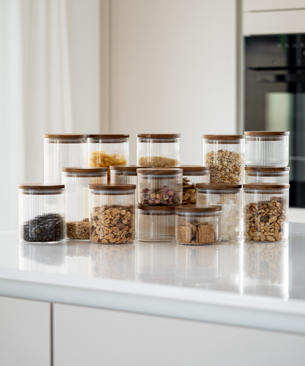 Vorratsgläser Stripe Akaziendeckel 2er Set