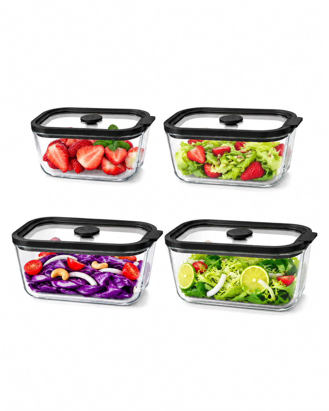 Frischhaltedose Transparent Glas Frame Schwarz 4- Teilig