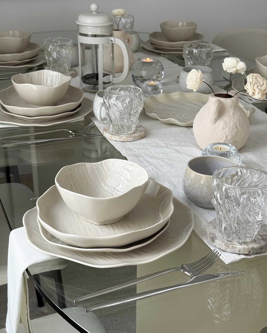 Cermico Beige Geschirr Set 27-teilig