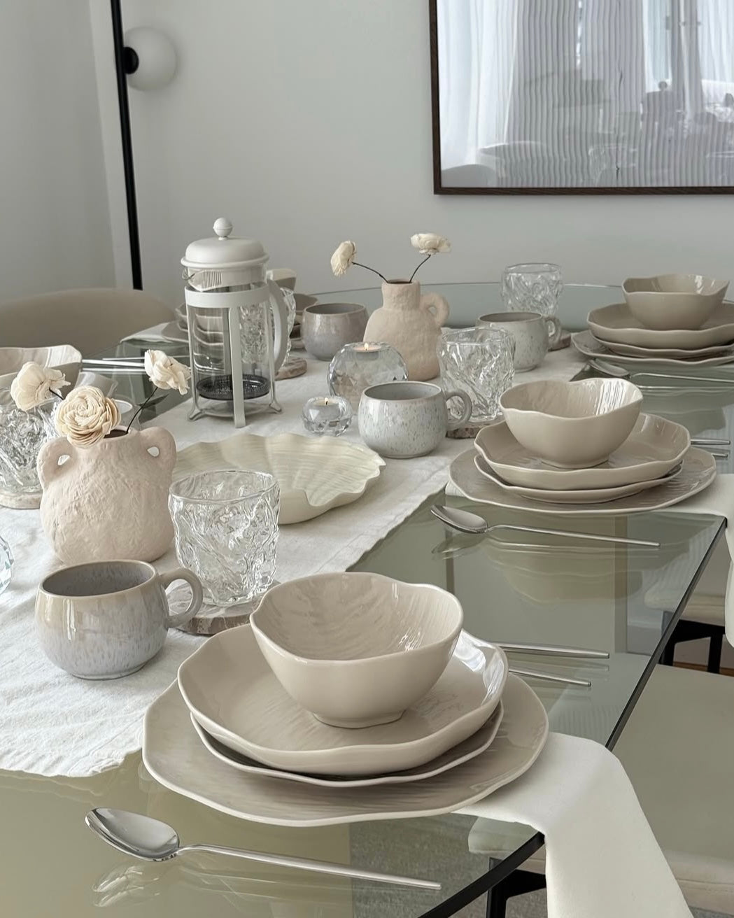 Cermico Beige Geschirr Set 27-teilig