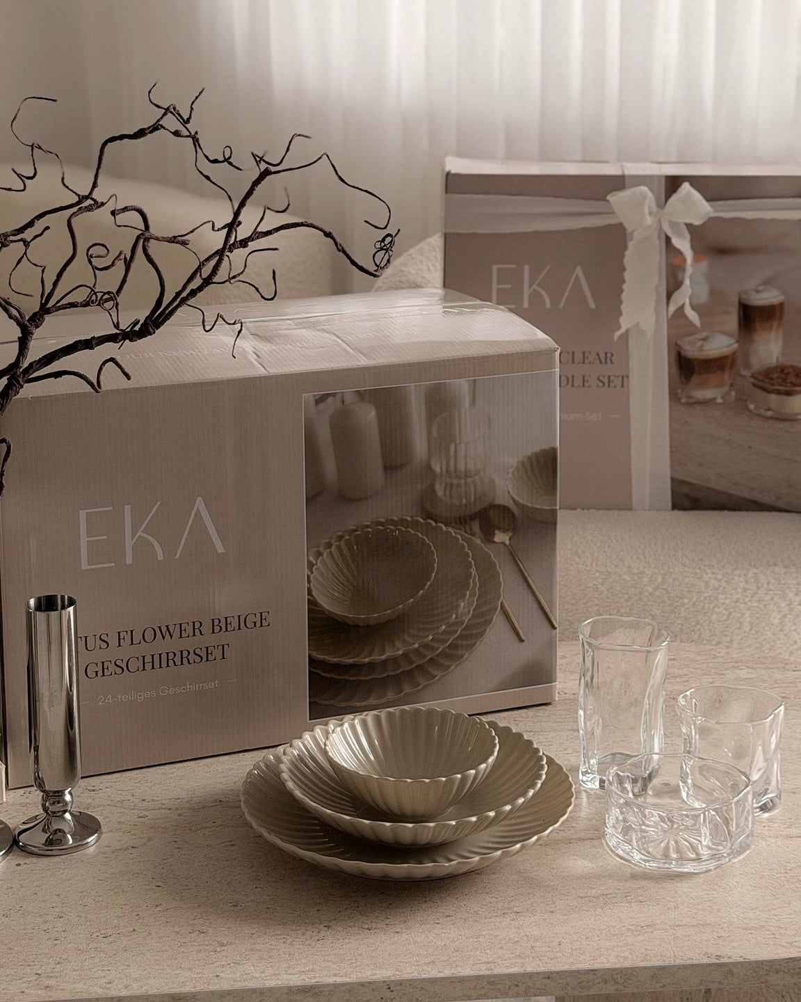 Lotus Beige Flower Teller-Set x Diamond Clear Snack Bundle Set