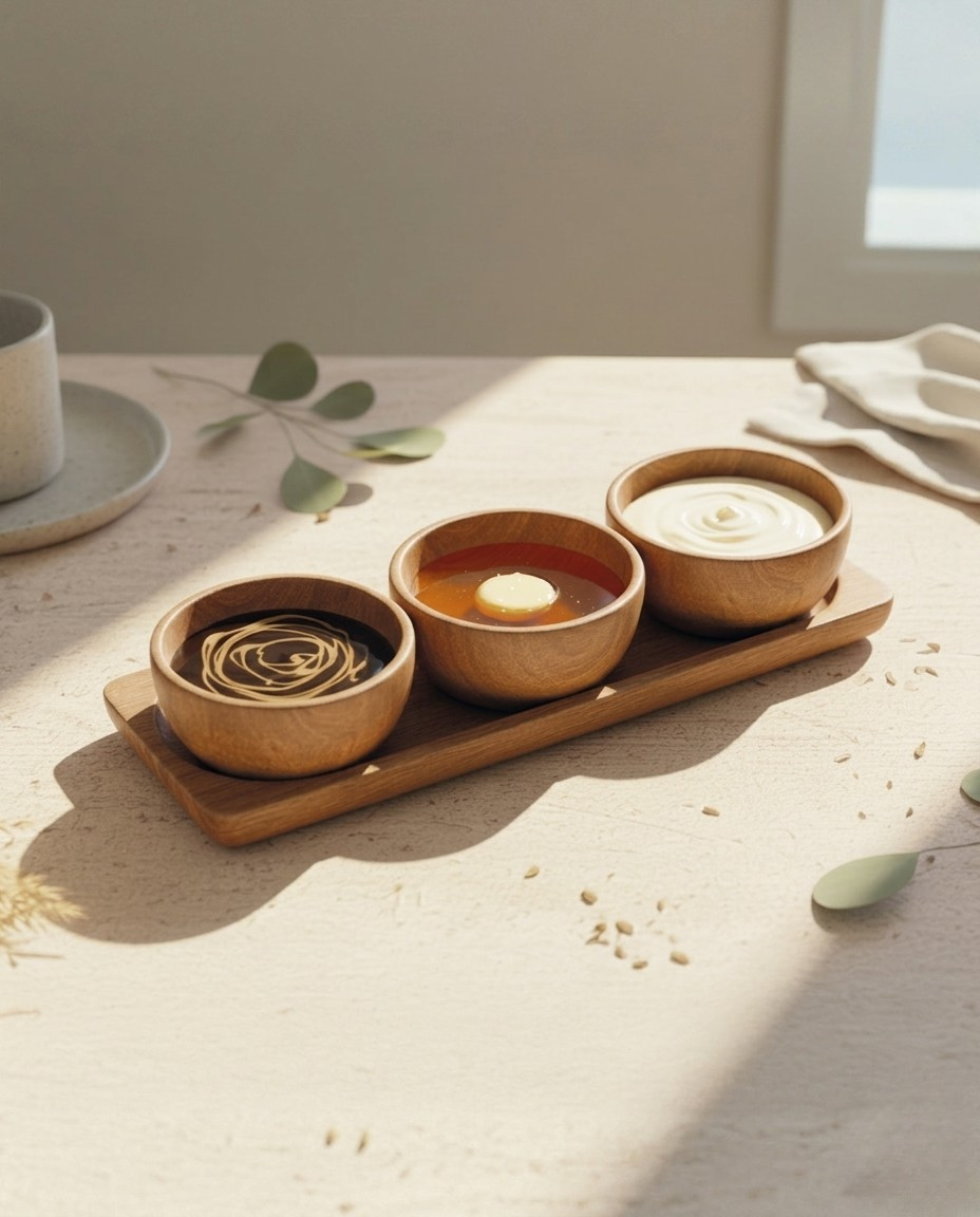 Akazienholz 4-teiliges Snack-Set 20x7cm