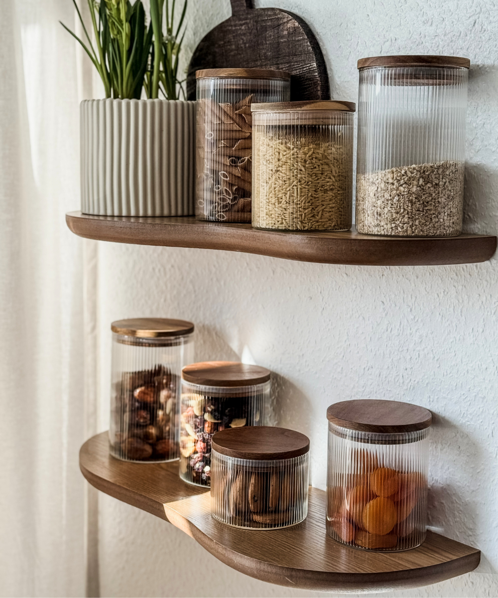 Vorratsgläser Stripe Akaziendeckel 2er Set