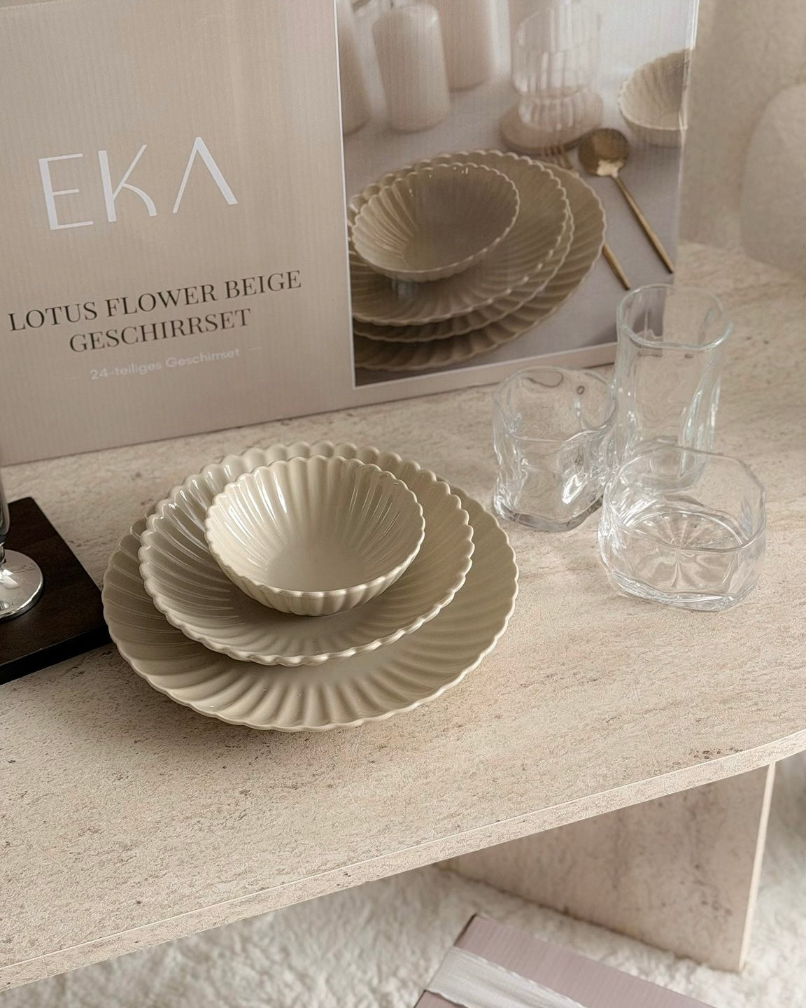 Lotus Beige Flower Teller-Set x Diamond Clear Snack Bundle Set