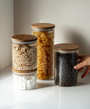 Vorratsgläser Stripe Akaziendeckel 2er Set