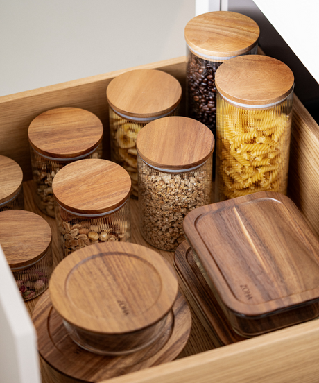 Vorratsgläser Stripe Akaziendeckel 2er Set
