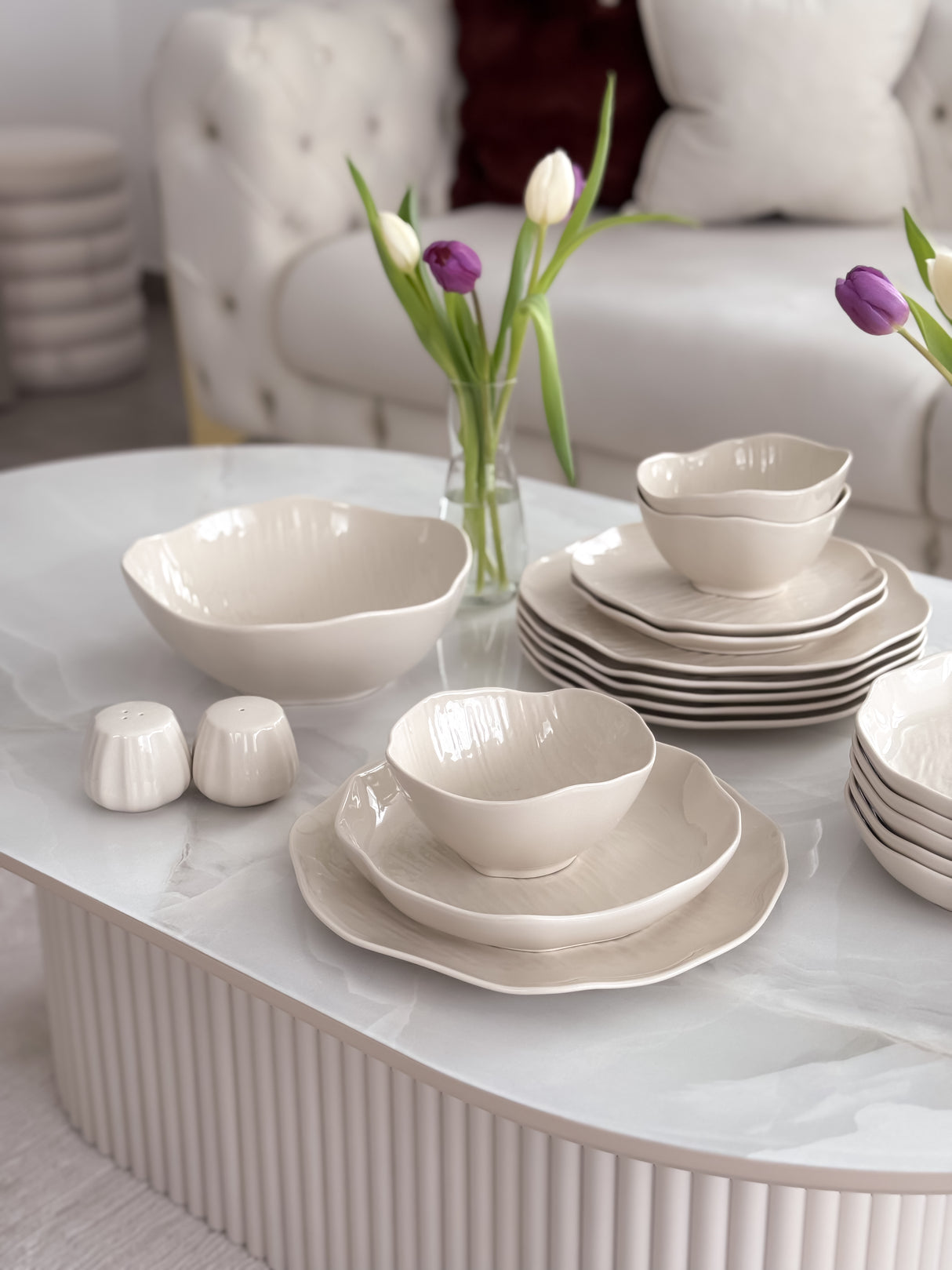 Cermico Beige Geschirr Set 27-teilig